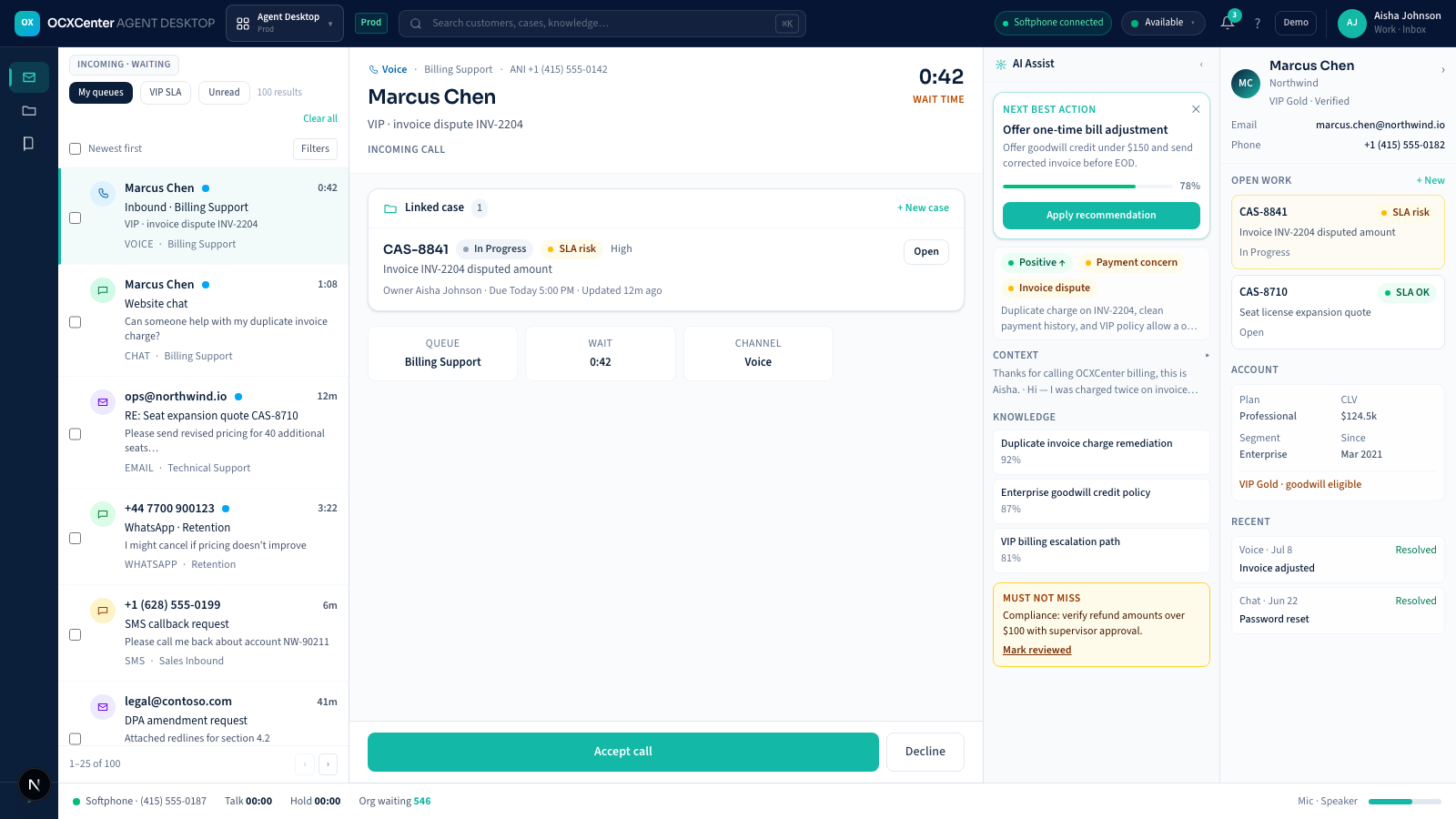 Agent Desktop Work inbox with AI Assist